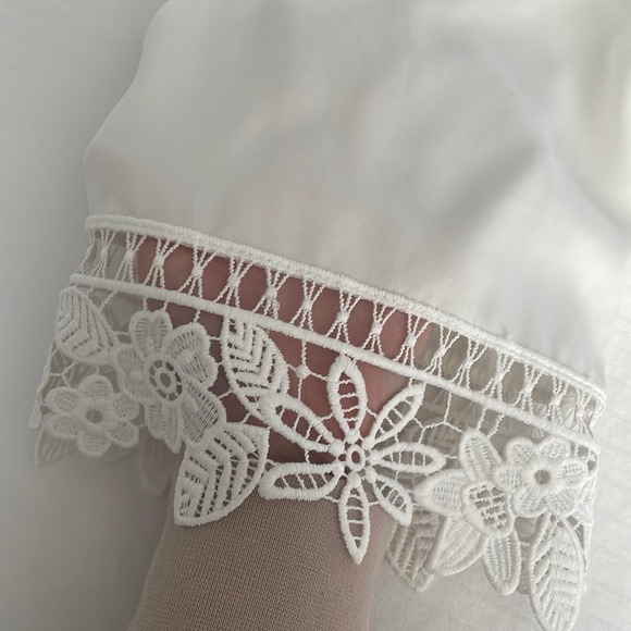 White Sateen Robe with Lace Trim Bridal Getting Ready Bride - Picture 6 of 9